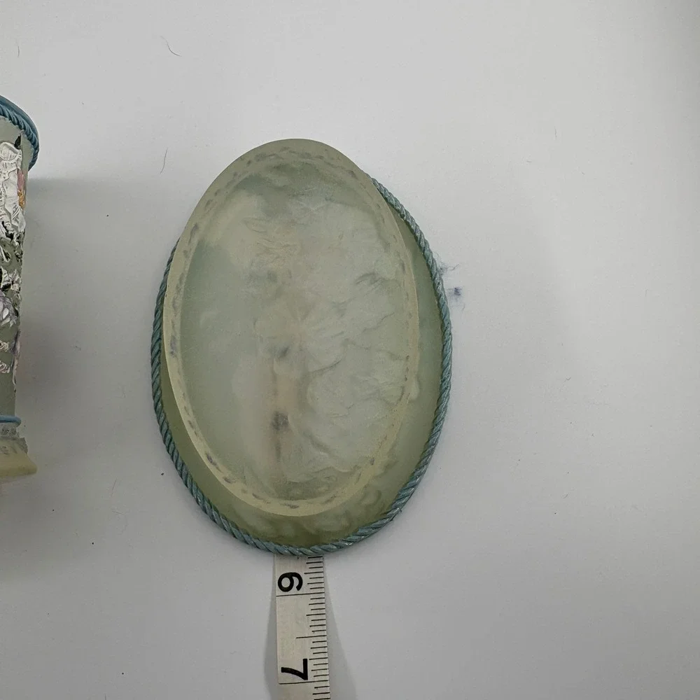 Vtg‎ 80s Ceramic Floral Bathroom Vanity Set Toothbrush Holder Soap Dish Blue 3pc